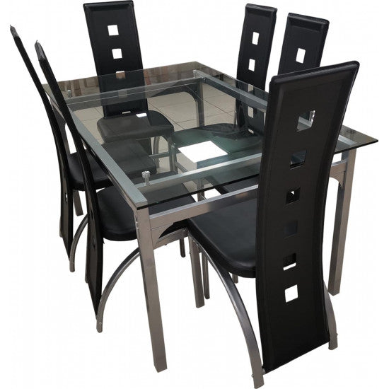 Dining Table Set 7 Pieces (1 Glass Table - 6 Chairs)